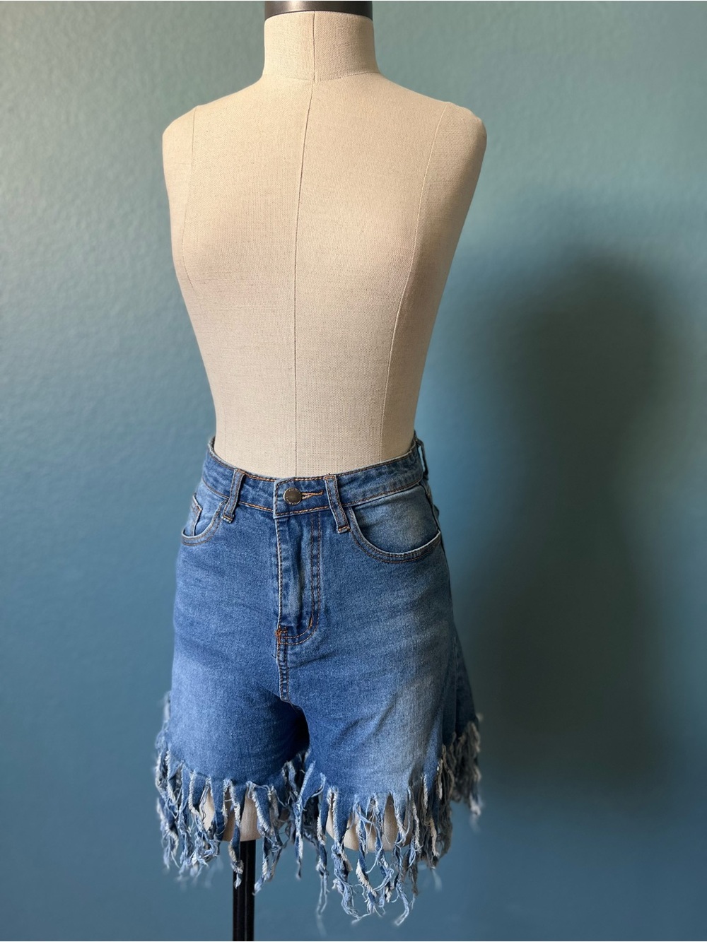 Falmer Heritage Women’s High-Rise Blue Denim Frayed Hem‎ Jeans Shorts Festival